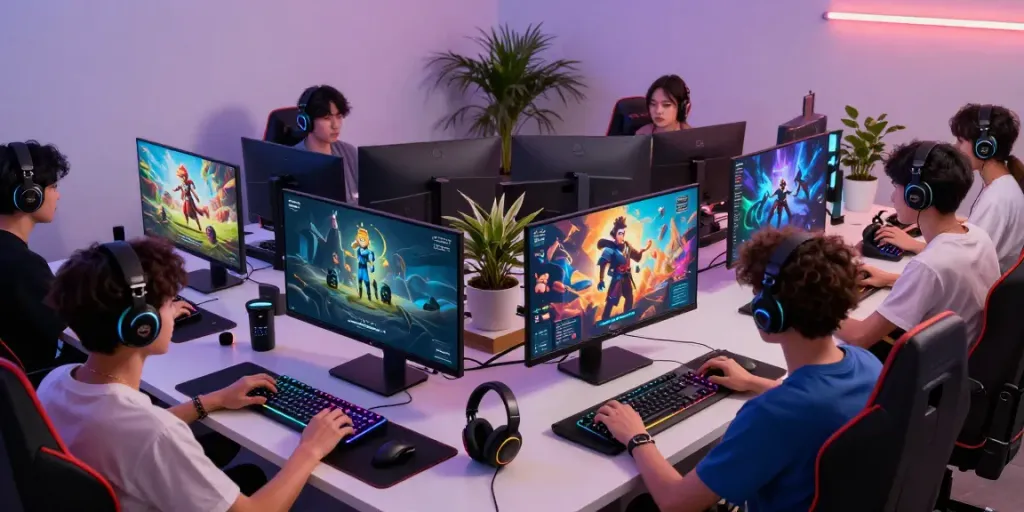 Players enjoying online games in vibrant digital gaming setup at rokok88.