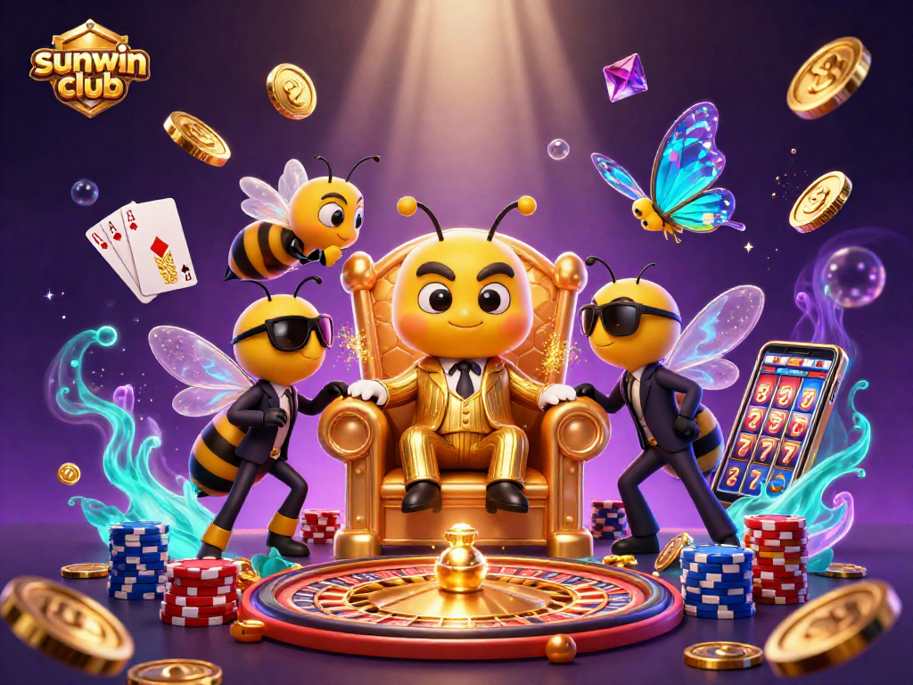 Experience thrilling gaming action at sunwin club with vibrant 3D casino elements and unique characters.
