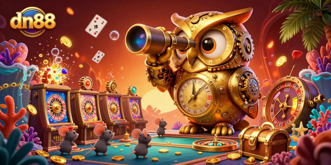 Experience thrilling gameplay with dn88 featuring a golden owl as a centerpiece in a vibrant casino inspired scene.