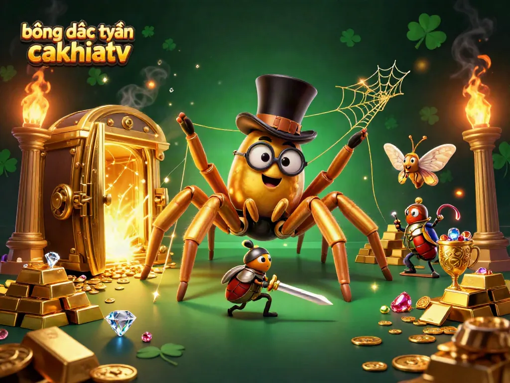 Enjoy thrilling bóng đá trực tuyến cakhiatv action with a golden tarantula weaving a web amidst casino glory.